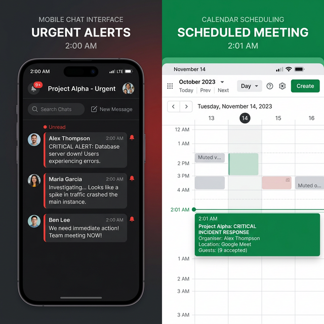 Dolor vs Solución: Mensajes sin responder a las 2:00 AM vs Sistema automatizado en calendario